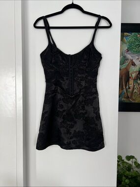 Nasty Gal Black Floral Jacquard Satin Slip Dress